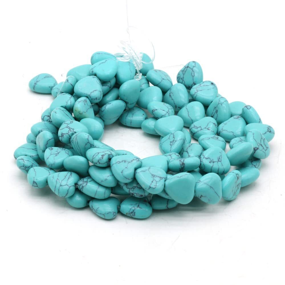 3670 Natural Stone Beads Polished Heart Shape Mixed Blue Turquoise Stone